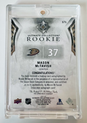 2021-22 Upper Deck Ultimate Collection Rookie Autographs Mason McTavish 138/299 back