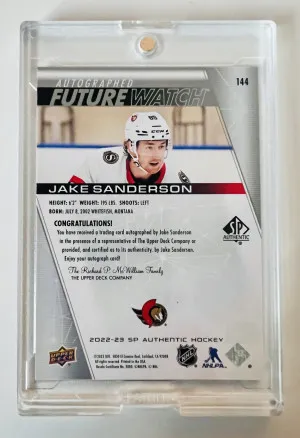 2022-23 Upper Deck SP Authentic Auto Future Watch Jake Sanderson Rookie /999 back