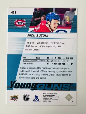 2025 Upper Deck Young Guns Nick Suzuki #471 back