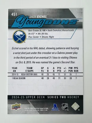 2025 2024-25 Upper Deck Series Two Young Guns Jack Eichel back