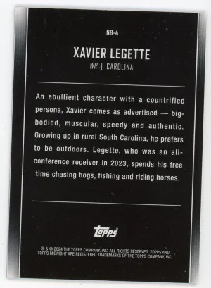 2024 Topps Midnight #NB-4 Xavier Legette Moonrise Rookie 11/25 back