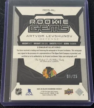 Artyom Levshunov Rookie Gems Auto 1/25 back