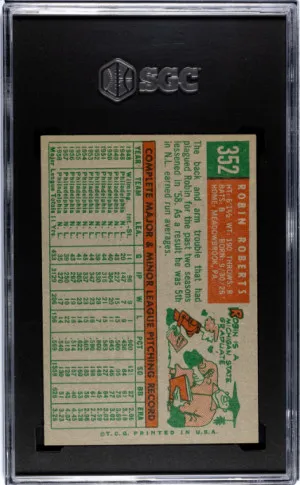 1959 Topps Robin Roberts SGC 6.5 (162) back