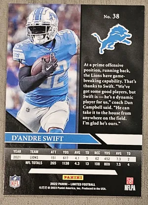 #38 D'andre Swift Limited Gold #/99 back