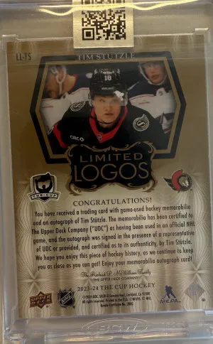 2023-24 The Cup Tim Stutzle Limited Logos /50 back