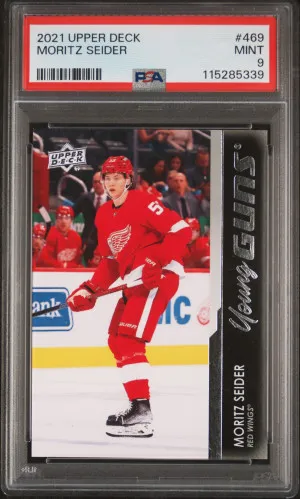 2021-2022 Upper Deck Moritz Seider Young Guns PSA 9 front