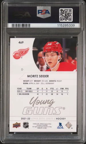 2021-2022 Upper Deck Moritz Seider Young Guns PSA 9 back