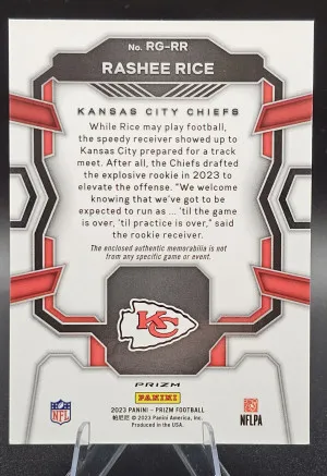 RG-RR Xavier Worthy Panini Prizm  Rookie Gear Silver Prizm back