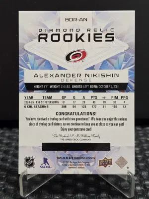 2025-26 UD Black Diamond Alexander Nishikin Diamond Relic Rookies (DOuble Daiamond) 92/99 back
