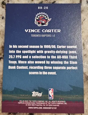 Vince Carter 2025-26 Topps 8-Bit Ballers Holo Foil 8B-26 Toronto Raptors back