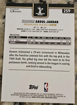 2025-26 Topps Basketball Kareem Abdul-Jabber Blackout #259 Milwaukee Bucks back