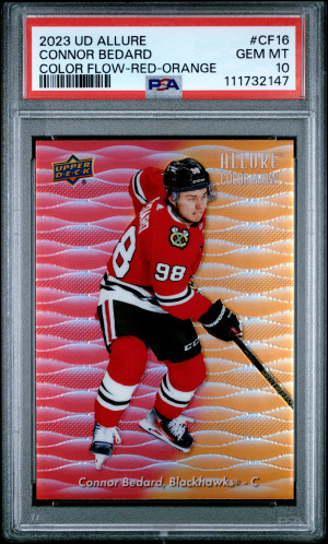 2023 Upper Deck Allure Color Flow Connor Bedard Color Flow-Red-Orange front