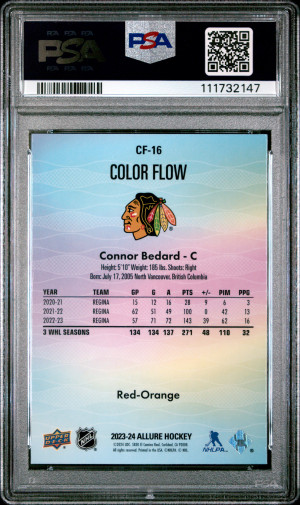 2023 Upper Deck Allure Color Flow Connor Bedard Color Flow-Red-Orange back