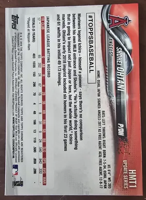 2018 Topps Chrome Shohei Ohtani HMT1 back