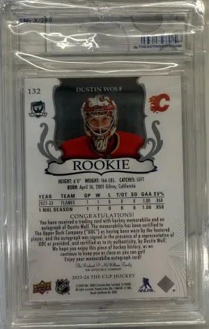 Dustin Wolf The Cup Rookie Patch Auto /249 back