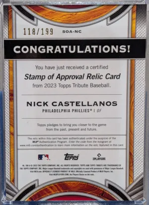 2023 Topps Tribute Nick Castellanos Stamp Of Approval Jersey #118/199 back
