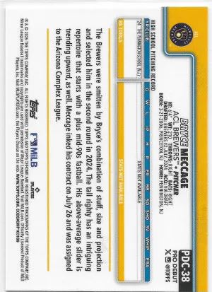 2025 Topps Pro Debut Bryce Meccage Blue Wave Refractor /150 back