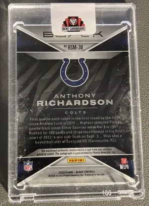 2023 Panini Black ANTHONY RICHARDSON RC 2 Color Dual Patch Auto /50 RPA RC back