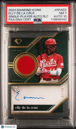 2024 Topps Diamond Icons Auto Relics Elly De La Cruz /10 PSA 7 POP 1 front