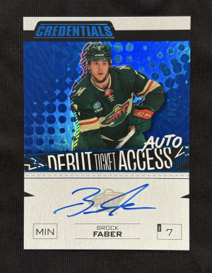 2023-24 Upper Deck Credentials Debut Ticket Access Auto Rookie Blue 29/35 #DTAABF Brock Faber front
