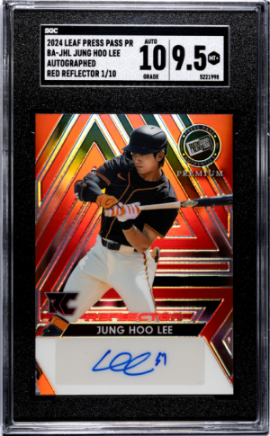 2024 Leaf Press Pass Premium #BA-JHL Jung Hoo Lee Auto. Red Reflector SGC 9.5 front