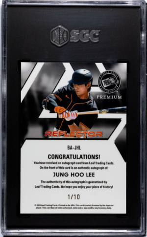 2024 Leaf Press Pass Premium #BA-JHL Jung Hoo Lee Auto. Red Reflector SGC 9.5 back