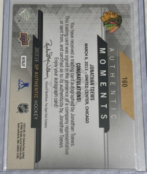 Jonathan Toews 2013 Authentic Moments Auto back