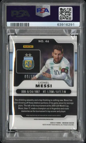 2020 Panini Obsidian Electric Etch Yellow Lionel Messi /10 #46 PSA 9 MINT back