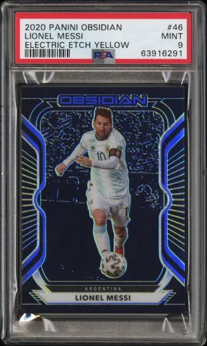 2020 Panini Obsidian Electric Etch Yellow Lionel Messi /10 #46 PSA 9 MINT front