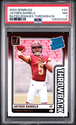 2024 Panini Donruss Rated Rookies Throwback Jayden Daniels PSA 7 front