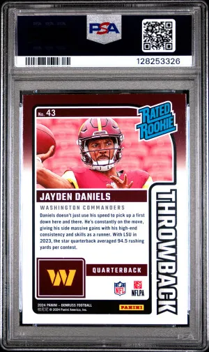 2024 Panini Donruss Rated Rookies Throwback Jayden Daniels PSA 7 back