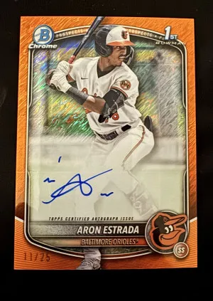 2025 Bowman Chrome Aron Estrada Orange Shimmer Auto /25 front