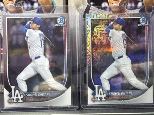 2 Cards 2025 Bowman Chrome And Base - Shohei Ohtani #17 Mega Box Mojo Refractor And Base. front