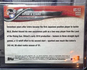 2018 Topps Update Shohei Ohtani RC Ichiro Suzuki Japan’s Finest US153 back