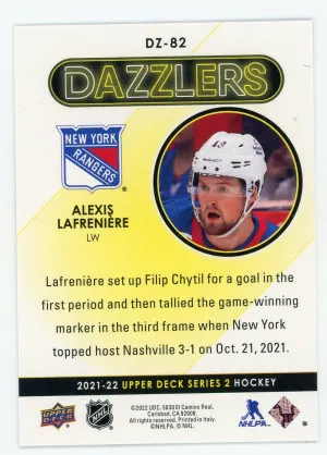 2021-22 Upper Deck #DZ-82 Alexis Lafreniere Dazzlers Purple back