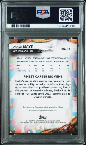 2024 Topps Finest Finest AUTO Drake Maye Blue Geo GEOMETRIC /99 PSA 10 POP 1 back