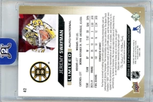 2024-25 Upper Deck SP Authentic Jeremy Swayman Auto Material /50 back