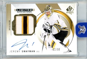 2024-25 Upper Deck SP Authentic Jeremy Swayman Auto Material /50 front