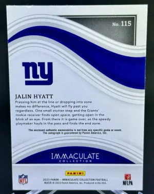 2023 Panini Immaculate Jalin Hyatt True RPA /99 On Card Auto New York Giants back