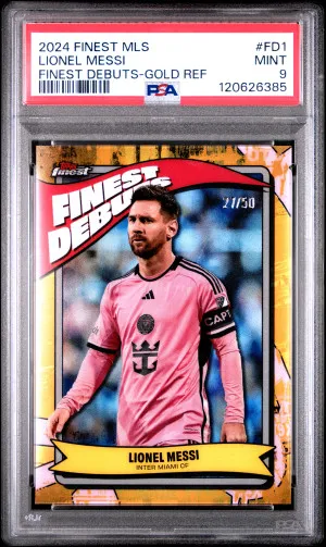 2024 Topps Finest Mls Finest Debuts Lionel Messi - Gold Refractor /50 PSA 9 front