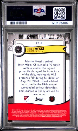 2024 Topps Finest Mls Finest Debuts Lionel Messi - Gold Refractor /50 PSA 9 back