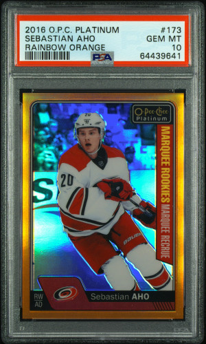 2016 O-Pee-Chee Platinum Sebastian Aho Rainbow Orange front