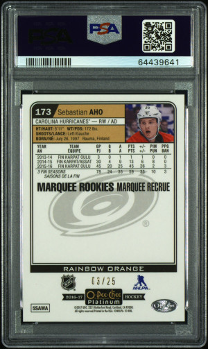 2016 O-Pee-Chee Platinum Sebastian Aho Rainbow Orange back