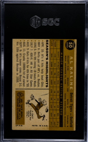 1960 Topps Al Kaline SGC 4.5 back