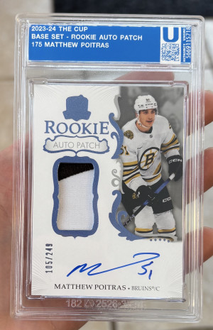 2023-24 Upper Deck The Cup Rookie Auto Patch 105/249 #175 Matthew Poitras front