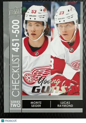 2021-22 Upper Deck Series 2 Lucas Raymond Moritz Seider Young Guns Rookie front