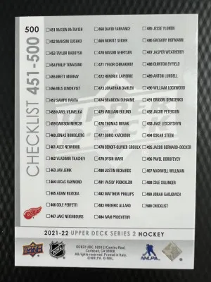 2021-22 Upper Deck Series 2 Lucas Raymond Moritz Seider Young Guns Rookie back