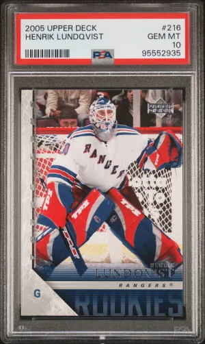 2005-06 Upper Deck Henrik Lundqvist Young Guns PSA 10 front