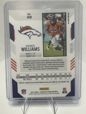 2021 Panini Chronicles - Javonte Williams /20 back
