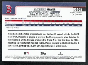 2025 Topps Update Series Marcelo Mayer #US105 Pink Holo Foil - Boston Red Sox RC back